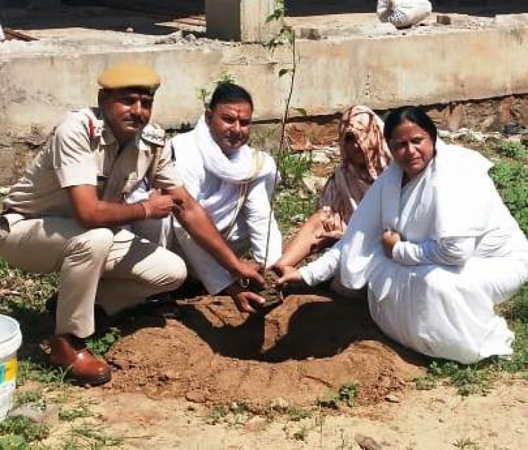 ओमशांति प्रजापिता ब्रह्मकुमारी ईश्वरीय विश्वविधालय सेवा केन्द्र पहाड़ी की ओर से रक्षा सूत्र बांधवाकर किया  गया वृक्षारोपण