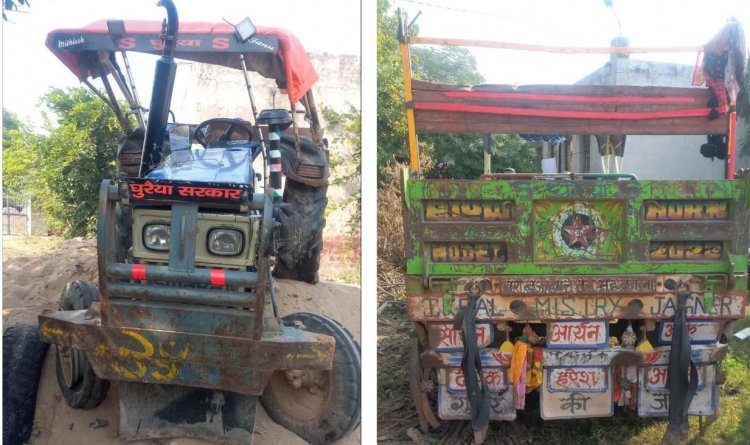 प्रतिबधिंत चम्बल बजरी परिवहन करने वाले ट्रैक्टरों के विरूद्ध बडी कार्यवाही एक अवैध कट्टा व ट्रैक्टर-ट्रॉली मय अवैध बजरी के किया जब्त