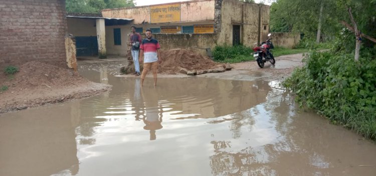 पशु चिकित्सालय के मार्ग में जलभराव होने से पशुपालक परेशान